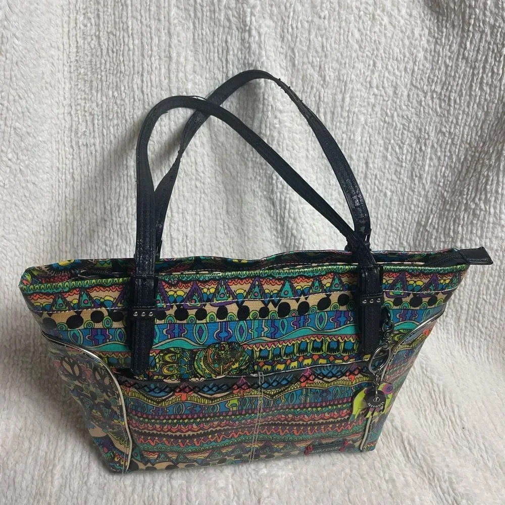 Sakroots Artist Circle Metro Tote , Cotton multi color Coated Canvas tote .